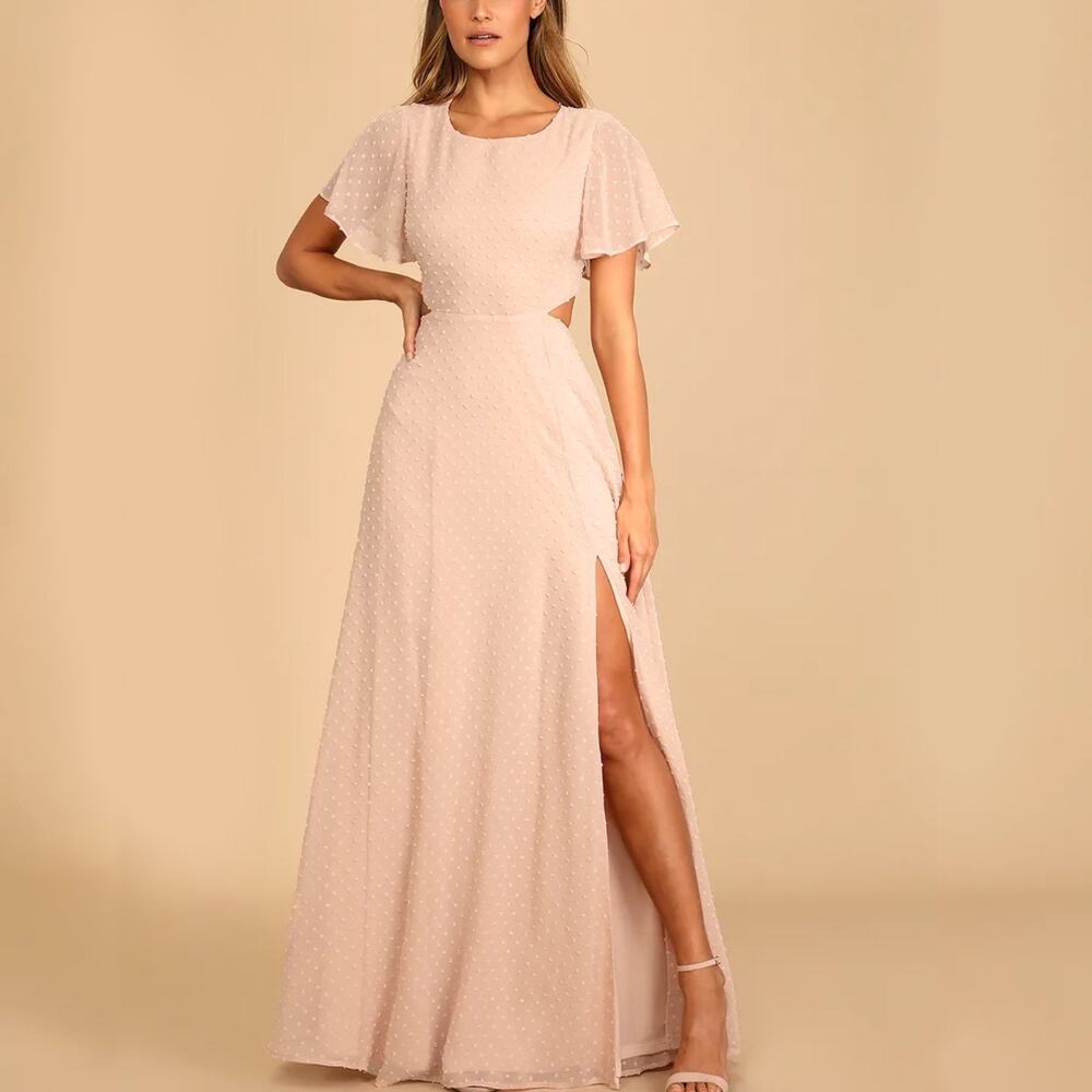 Lulus Deep in My Heart Blush Swiss Dot Cutout Maxi Dress Pink Formal Gown Large